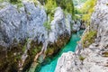 View on the Grand Canyon of Soca River. In the Triglav National Park near Bovec, Gorizia, Slovenia, Europe Royalty Free Stock Photo